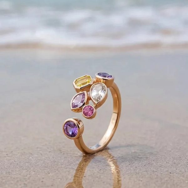 Bague Cluster Pierres Multicolores