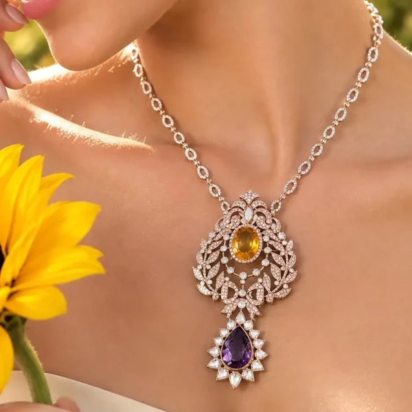 Pendentif Floral, Citrine et Améthyste