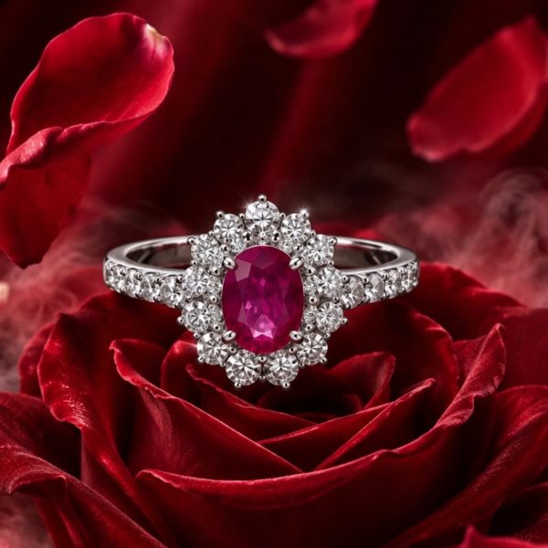Bague Royale, Rubis Ovale & Diamants