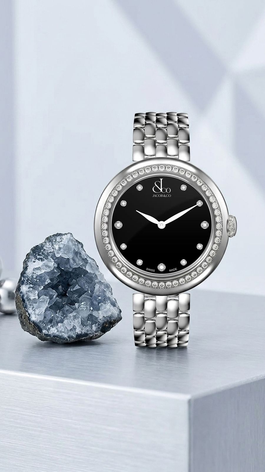 Brilliant Stainless Steel Cadran Noir